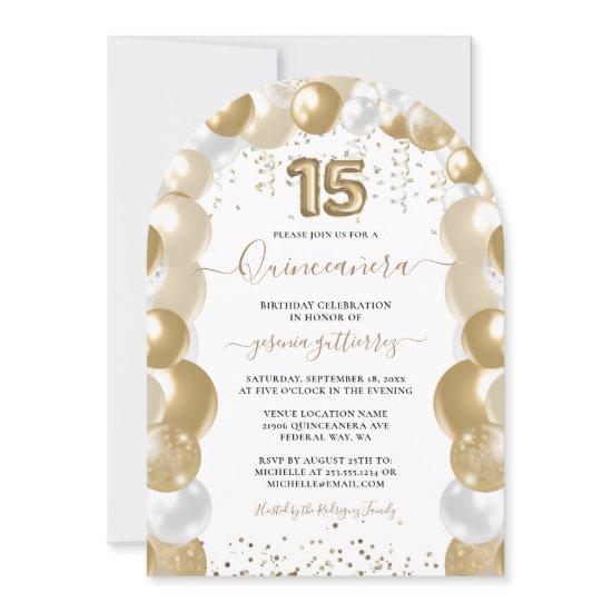 Gold White Sparkle Quinceañera Balloon Photo