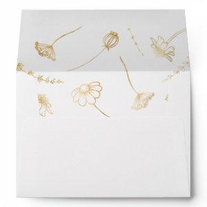 Gold Wildflower Sketch Floral Line Art  Envelope