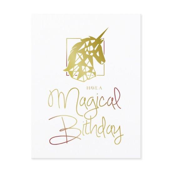 Golden and Red Unicorn for Magical Birthday  Postcard