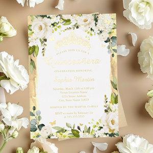 Golden Butterfly Champagne Floral Quinceanera   Foil