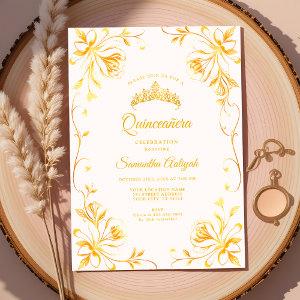 Golden Crown Luxury Gold Floral Quinceañera