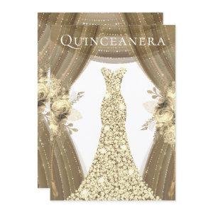 Golden Dress & Flowers Elegant Quinceanera