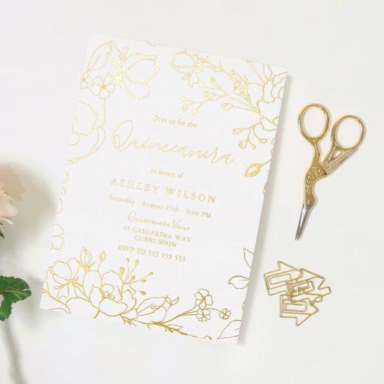 Golden Elegant White Modern Quinceanera Real Gold Foil