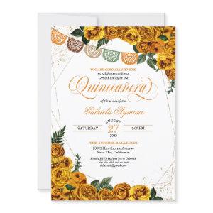 Golden ellow Rose Papel Picado Fiesta Quinceañera