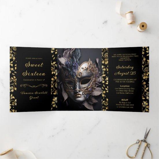 Golden Floral Masquerade Sweet 16 Party