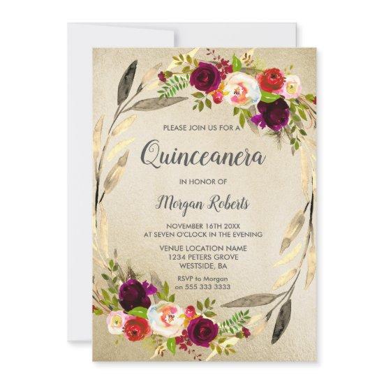 Golden Floral Wreath Quinceanera