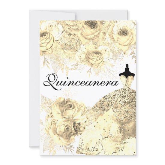 Golden Flowers Elegant Dress Quinceanera Party