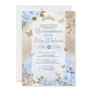 Golden Glam Cinderella Blue Butterfly Quinceanera
