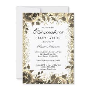 Golden Glitter Floral Modern Quinceanera Party