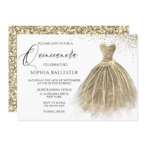 Golden Sepia Gold Glitter Gown Dress Quinceanera