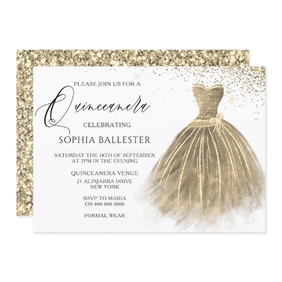 Golden Sepia Gold Glitter Gown Dress Quinceanera