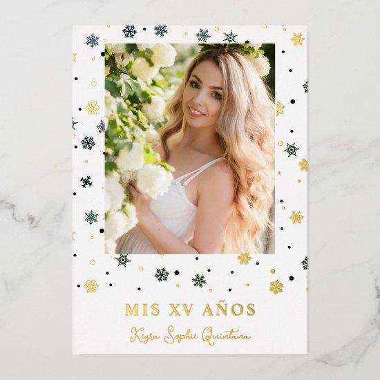 Golden Snowflake Quinceañera Spanish Whimsical  Foil