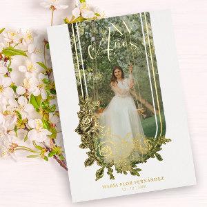 Golden Spanish Luxury Trendy Floral Mis XV Photo Foil