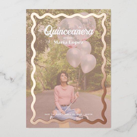 Goovy Daisy Quinceañera Save the Date Foil