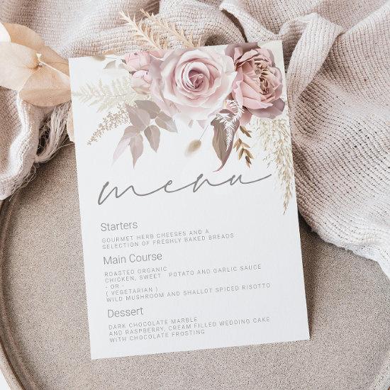 Gorgeous Blush Floral Wedding Menu
