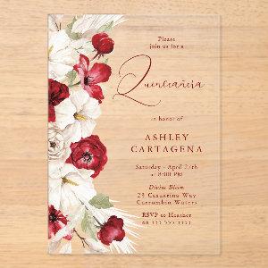 Gorgeous Red & White Floral Quinceanera Acrylic