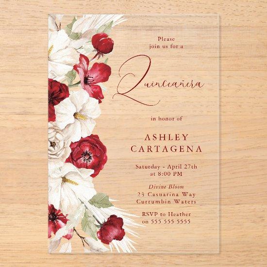 Gorgeous Red & White Floral Quinceanera Acrylic