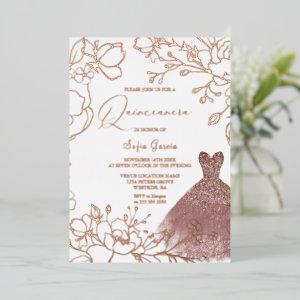 Gorgeous Rose Gold Leaves Blush Dress Quinceanera Foil