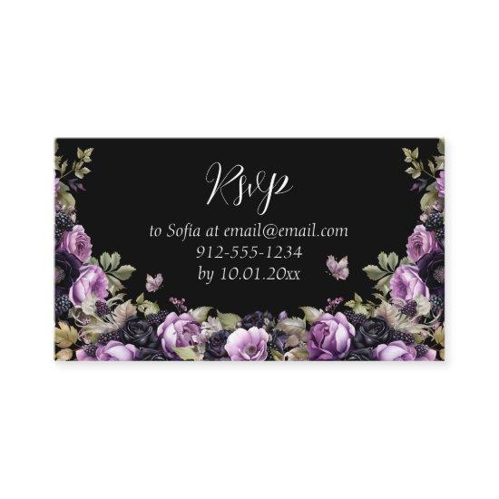 Goth Purple & Black Moody Florals Quinceañera  Enclosure Card