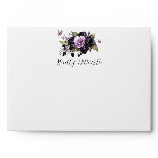 Goth Purple & Black Moody Florals Quinceañera  Envelope