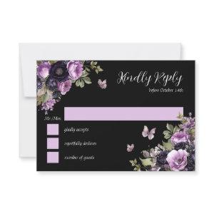 Goth Purple & Black Moody Florals Quinceañera RSVP