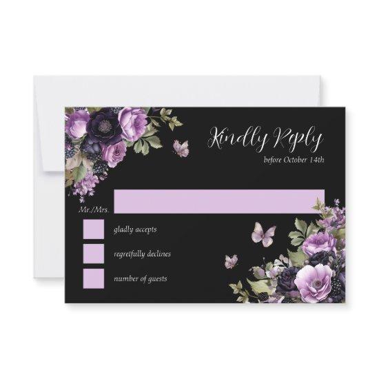 Goth Purple & Black Moody Florals Quinceañera RSVP