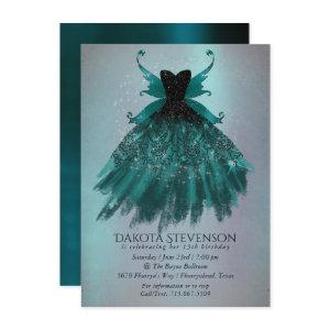 Gothic Fairy Teal Gown | Deep Midnight Green Sheen