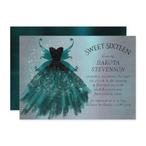 Gothic Fairy Teal Gown | Deep Midnight Green Sheen