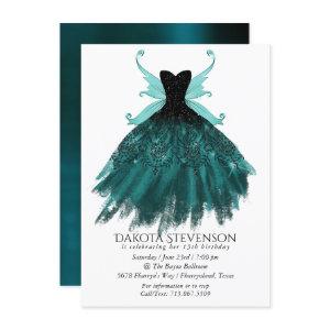 Gothic Fairy Teal Gown | Deep Midnight Green Sheen