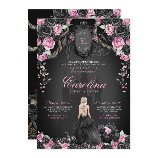 Gothic Halloween Black Pink Princess Quinceanera
