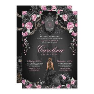 Gothic Halloween Black Roses Pink Quinceañera