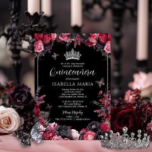 Gothic Pink Red & Black Moody Florals Quinceañera