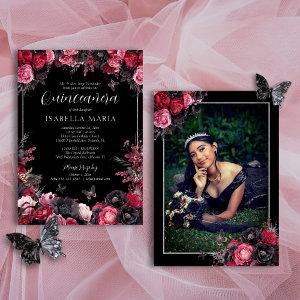 Gothic Pink Red & Black Moody Florals Quinceañera