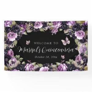 Gothic Purple & Black Moody Florals Quinceañera Banner