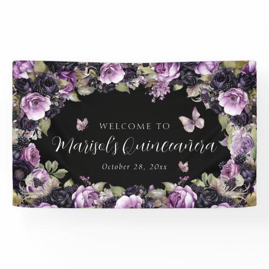 Gothic Purple & Black Moody Florals Quinceañera Banner