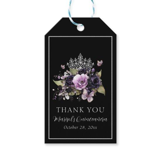 Gothic Purple & Black Moody Florals Quinceañera Gift Tags