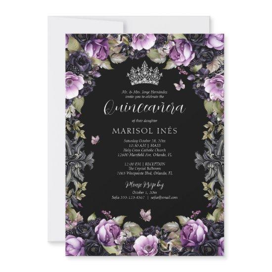 Gothic Purple & Black Moody Florals Quinceañera