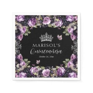 Gothic Purple & Black Moody Florals Quinceañera Napkins