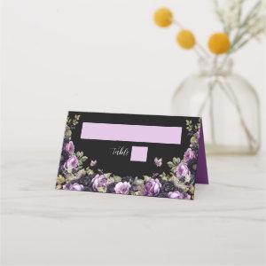 Gothic Purple & Black Moody Florals Quinceañera Place Card