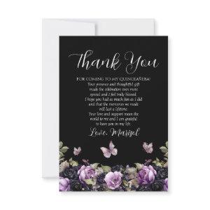 Gothic Purple & Black Moody Florals Quinceañera Thank You Card