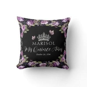 Gothic Purple & Black Moody Florals Quinceañera Throw Pillow