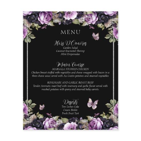 Gothic Purple & Black Moody Quinceañera Menu