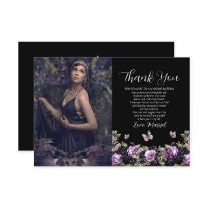 Gothic Purple & Black Moody Quinceañera Thank You Card