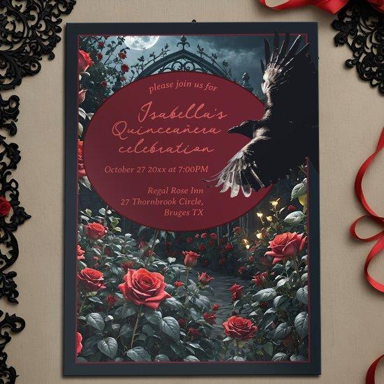 Gothic Quinceanera Dark Red Rose Garden & Raven