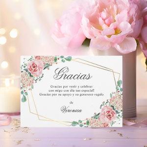 GRACIAS por venir Pink Spanish Quinceañera Quince Thank You Card