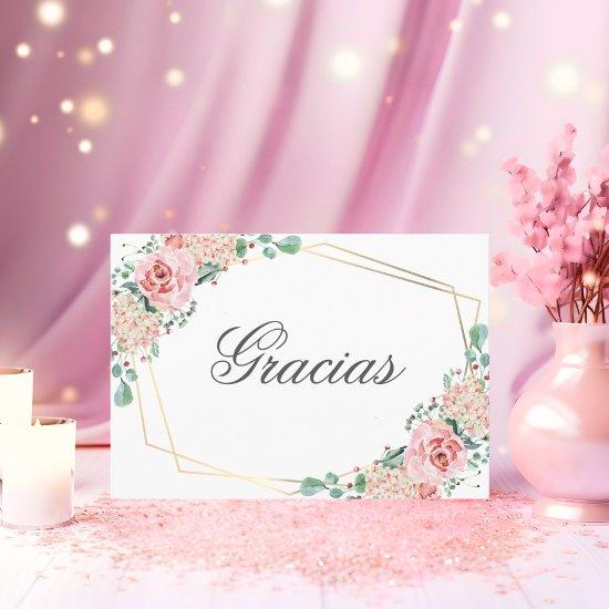 GRACIAS por venir Pink Spanish Quinceañera Quince Thank You Card