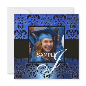 GRADUATION DAMASK  MONOGRAM , blue white black