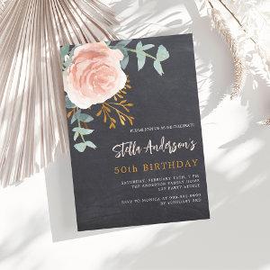 Gray chalkboard ose gold floral luxury birthday