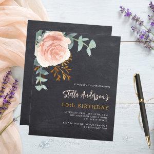 Gray chalkboard rose floral birthday