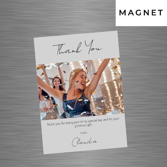 Gray photo thank you magnet card